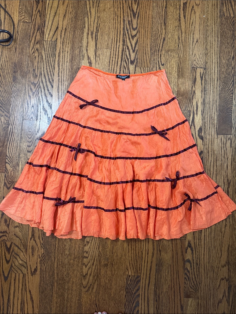 Betsey Johnson Orange Ruffle Ribbon Bow Midi Skirt Y2K Coquette Balletcore